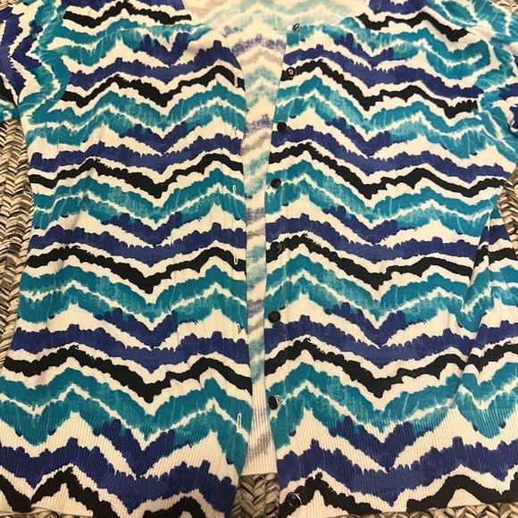 Blue Patterned Button Up Cardigan - Picture 3 of 14